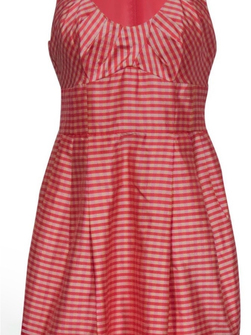 Nanette Lepore 100% Silk Peach Pink Gingham Plaid Sheath Dress Shell Belt Size 4
